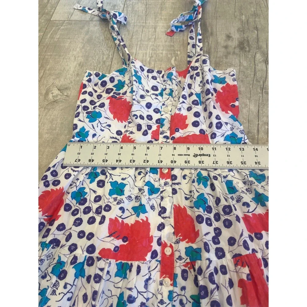 Oliphant Womens Floral Block Print Tiered Maxi Dress Tie Shoulder Red Purple S